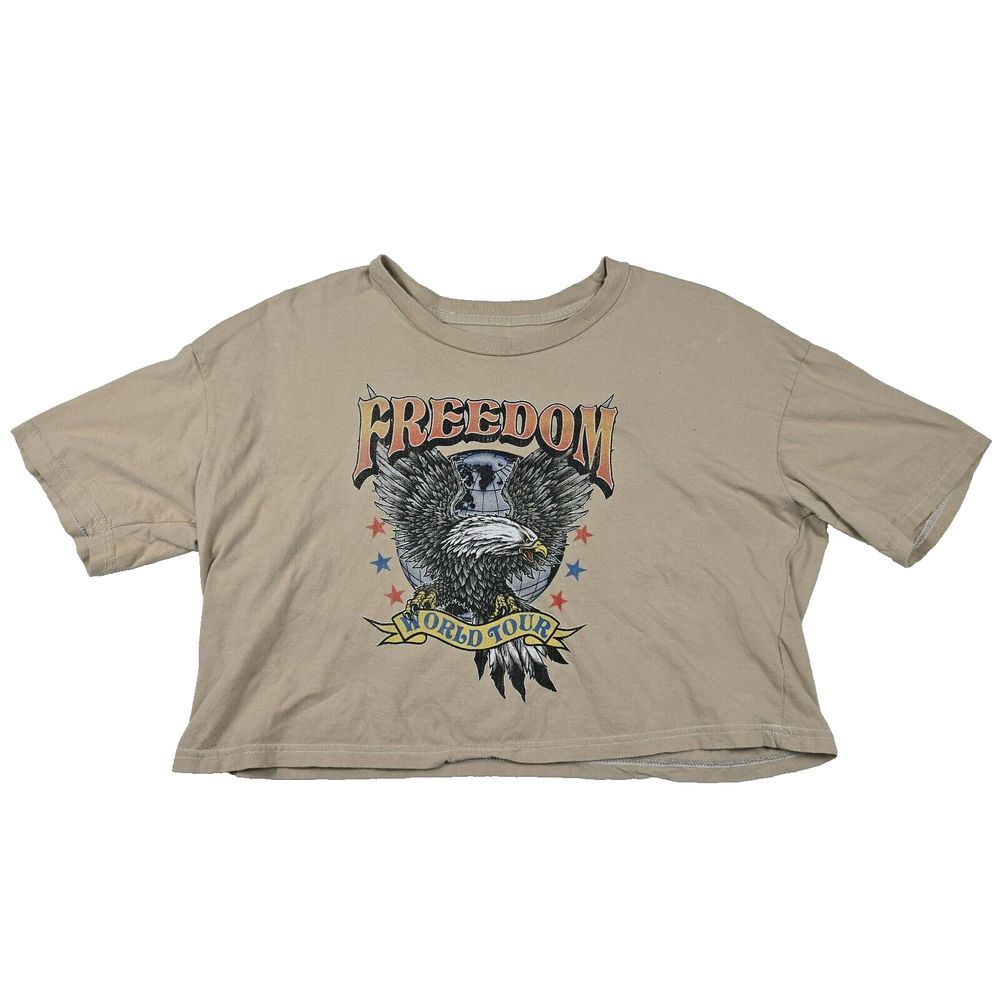 Social‎ Culture Freedom World Tour Women's Crop Top Shirt Size Large Beige Tan